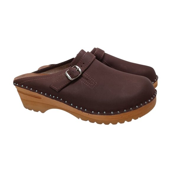 TROENTORPS of Sweden Clogs Brown Leather Slip On Size 42 or Womens US size 12 - Picture 1 of 15